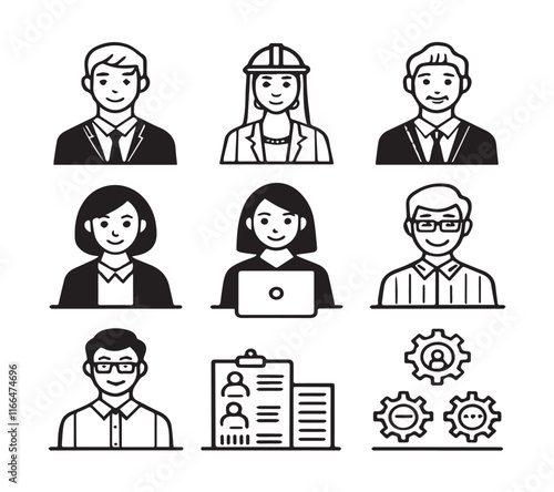 People icon set in flat style. Line icon set. Management line icons. Line Business People. Human resources. office management. with white background Vector illustration.