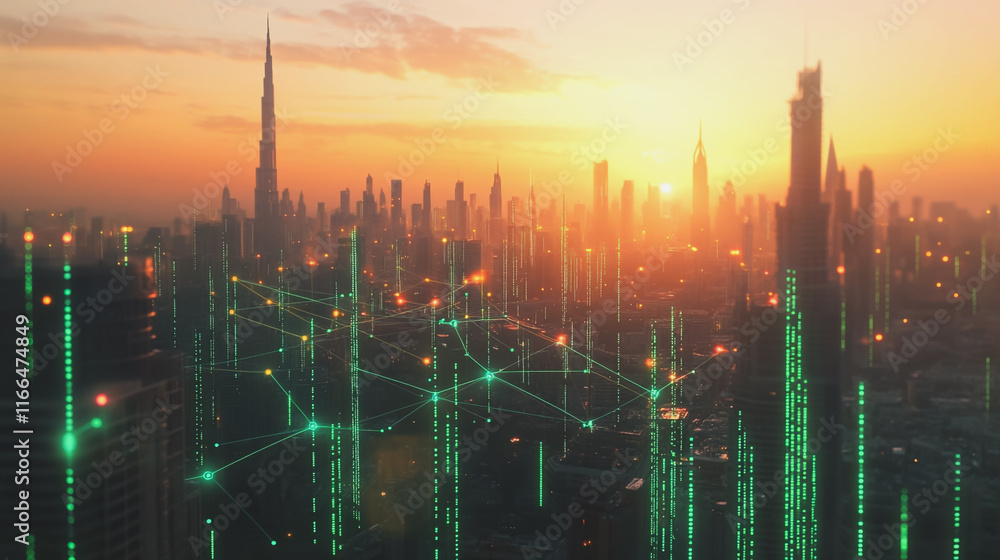 Smart Innovation city with connection cyber security network reciprocity over the sunset cityscape future wireless digital city and social media networking systems that connects people in the city Smart Innovation city with connection cyber security network reciprocity over the sunset cityscape future wireless digital city and social media networking systems that connects people in the city