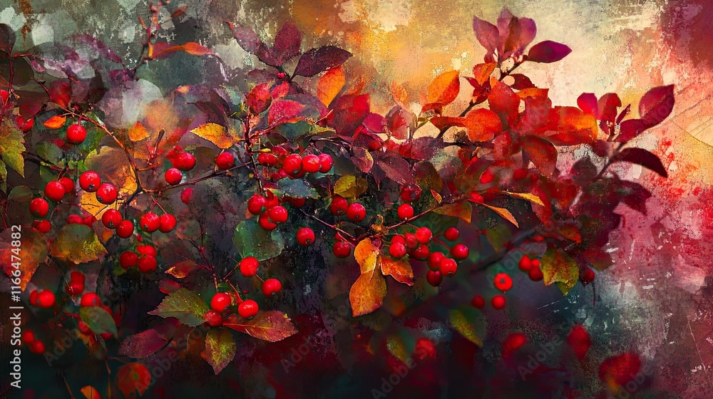 A vibrant autumn bush filled with red berries. A vibrant autumn bush filled with red berries.