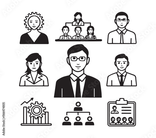 People icon set in flat style. Line icon set. Management line icons. Line Business People. Human resources. office management. with white background Vector illustration.