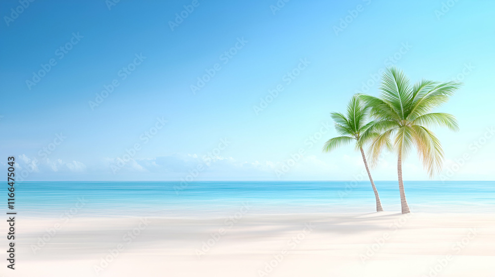 Tropical beach with palm trees, clear water, and sunny skies perfect for a relaxing vacation Tropical beach with palm trees, clear water, and sunny skies perfect for a relaxing vacation