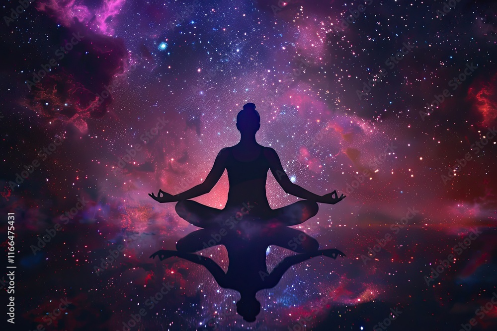 Premium Quality Image of Galactic Enlightenment Yoga Pose Amidst Stars for Inner Peace Premium Quality Image of Galactic Enlightenment Yoga Pose Amidst Stars for Inner Peace