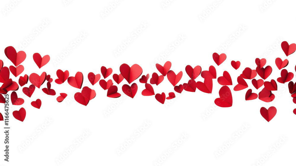 Border made of falling paper hearts transparent background Border made of falling paper hearts transparent background