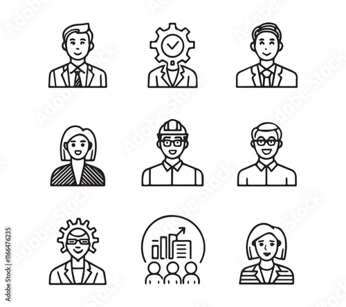 People icon set in flat style. Line icon set. Management line icons. Line Business People. Human resources. office management. with white background Vector illustration.