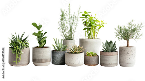 Concrete Planters Lineup on transparent background PNG.