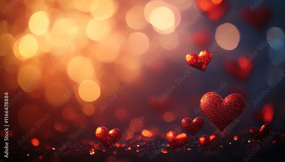 Romantic Valentine s Day backdrop with red hearts on a glowing bokeh background, soft focus and warm light, perfect for personalized love messages Romantic Valentine s Day backdrop with red hearts on a glowing bokeh background, soft focus and warm light, perfect for personalized love messages