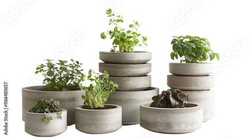 Layered Plant Containers on transparent background PNG.