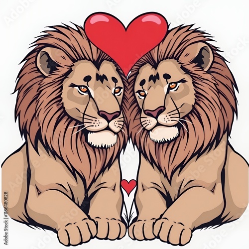 lions with hearts on their backs sitting next to each other. photo