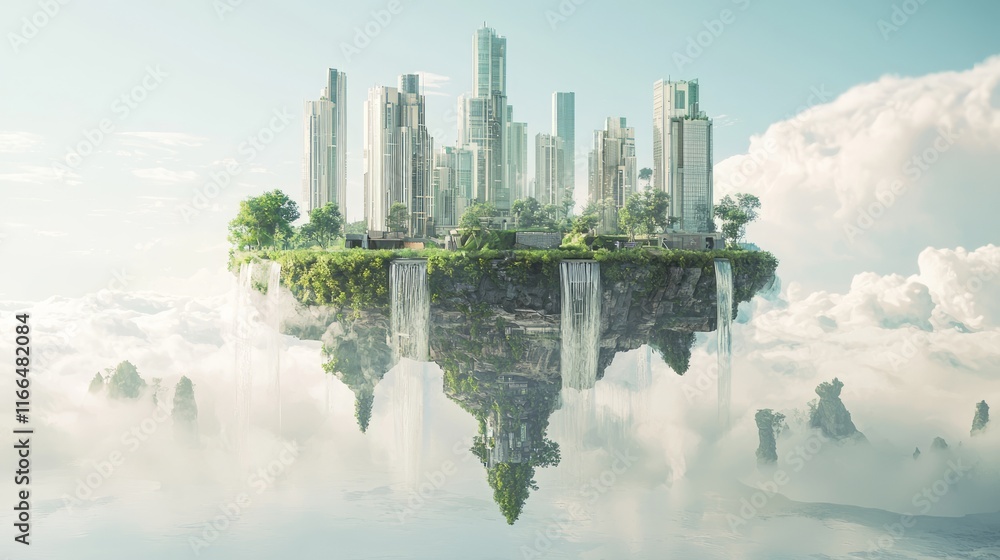 Fototapeta premium Ethereal Gravity: Dystopian-Futuristic Surrealism in 3D Rendering