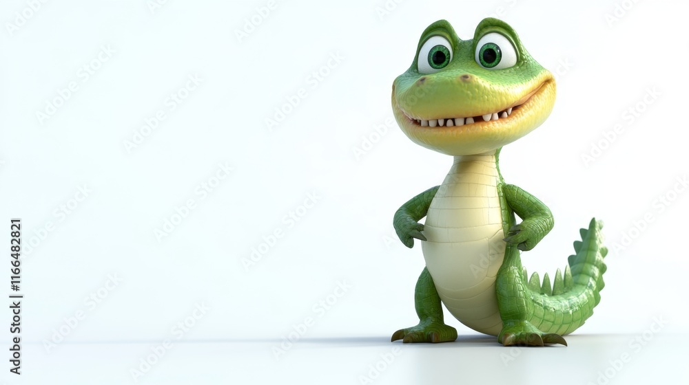 Fototapeta premium cute animation of crocodile full body stock image, isolated on a white background