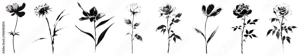 Obraz premium PNG Elegant floral silhouette designs, element set on transparent background