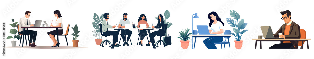 PNG Collaborative modern office scenes, element set on transparent background PNG Collaborative modern office scenes, element set on transparent background