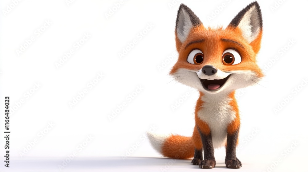 Obraz premium cute animation of fox full body stock image, isolated on a white background