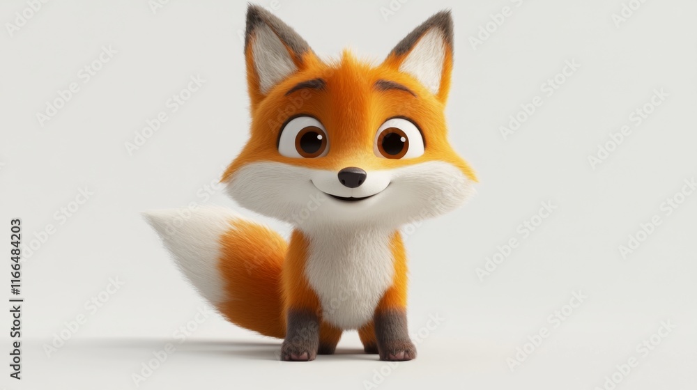 Obraz premium cute animation of fox full body stock image, isolated on a white background