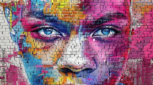 Wallpaper Mural Colorful abstract portrait painted on a brick wall, featuring a woman's face with vibrant hues and expressive eyes. Torontodigital.ca