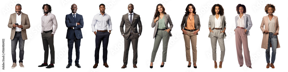 PNG Diverse professionals in business attire, element set on transparent background PNG Diverse professionals in business attire, element set on transparent background