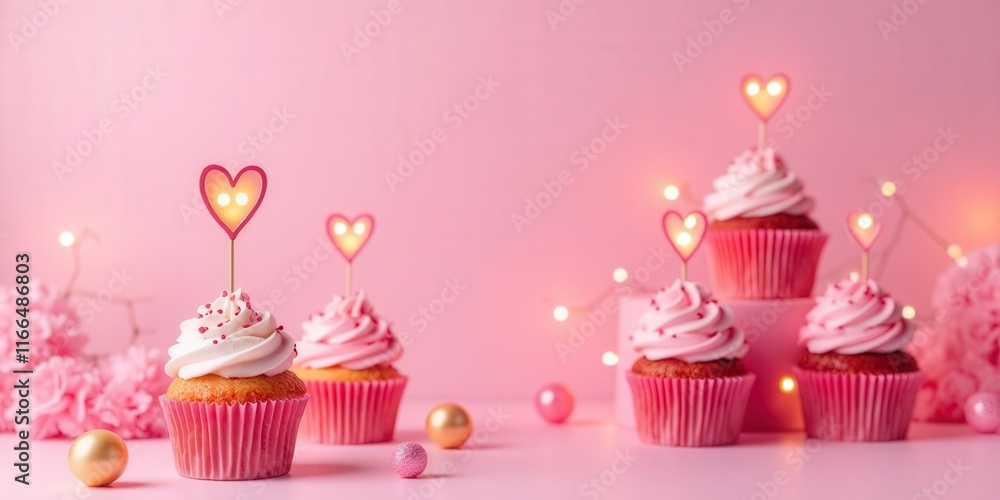 Pink Valentine's Cupcakes with Heart Decorations Pink Valentine's Cupcakes with Heart Decorations