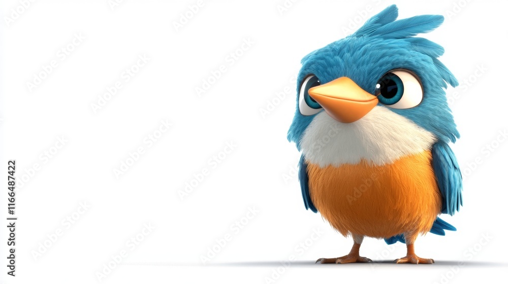 Fototapeta premium cute animation of kingfisher full body stock image, isolated on a white background