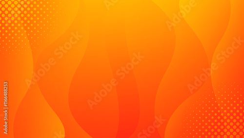 Abstract orange fluid wave background with halftones. Modern dynamic wallpaper. Template banner background for sales, ads, events, websites, pages, and others