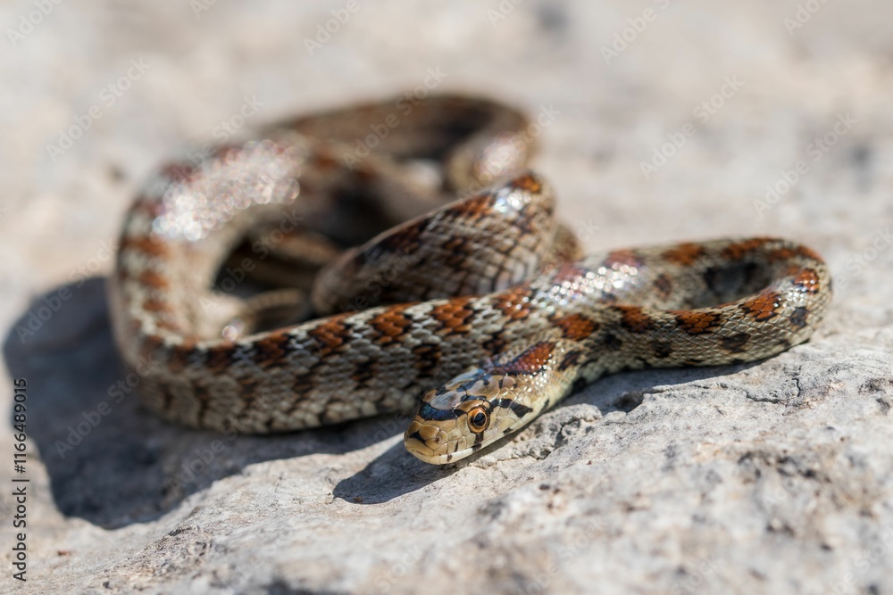 Fototapeta premium Young leopard snake, Zamenis situla, is found in Malta where it is called Lifgha.