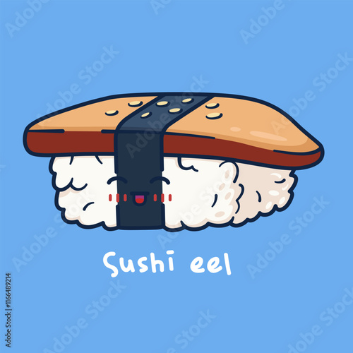 Cute cartoon character of nigiri sushi eel.