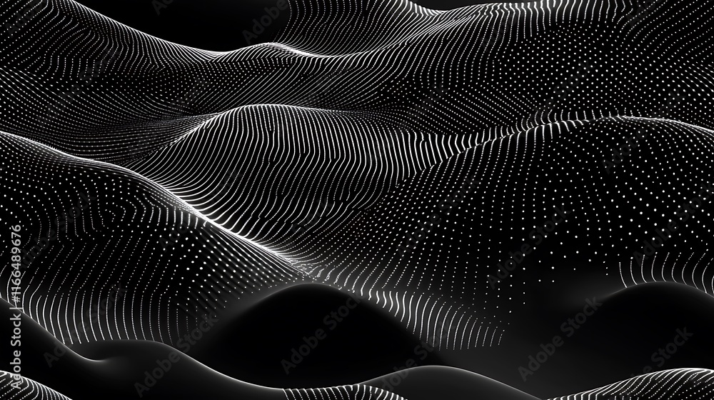 Abstract Digital Landscape: A Monochrome Wave of Data Points Abstract Digital Landscape: A Monochrome Wave of Data Points