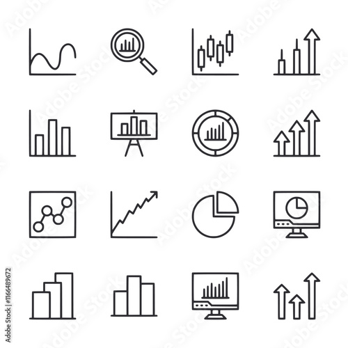 A set of line art icons for graphs and charts