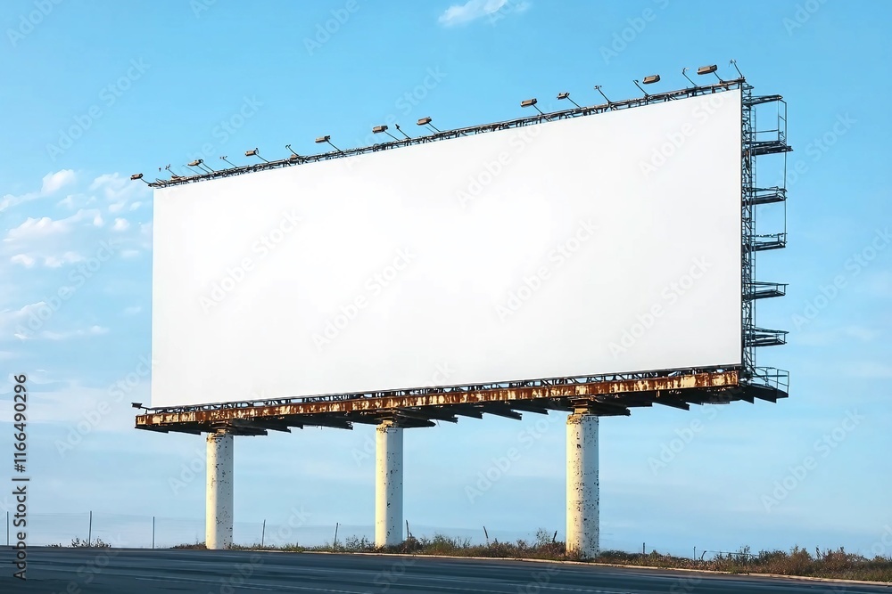 Obraz premium extra large Outdoor billboard with white background mock up. on clouds and blue sky background. Copy space for advertisement.