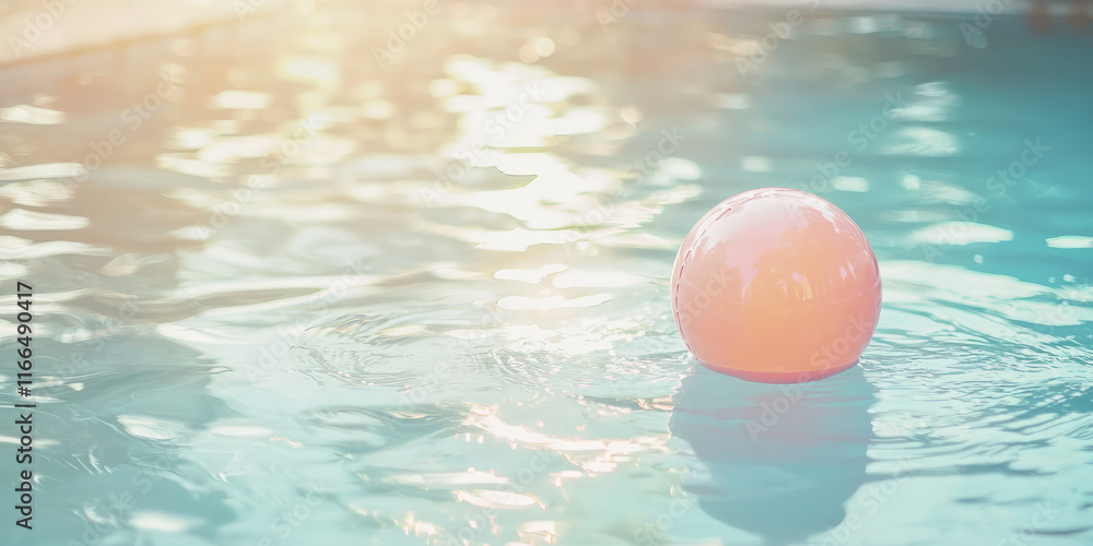 Beach ball floating on the water in a swimming pool, generative AI Beach ball floating on the water in a swimming pool, generative AI