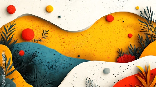 Abstract Landscape With Colorful Shapes and Plants