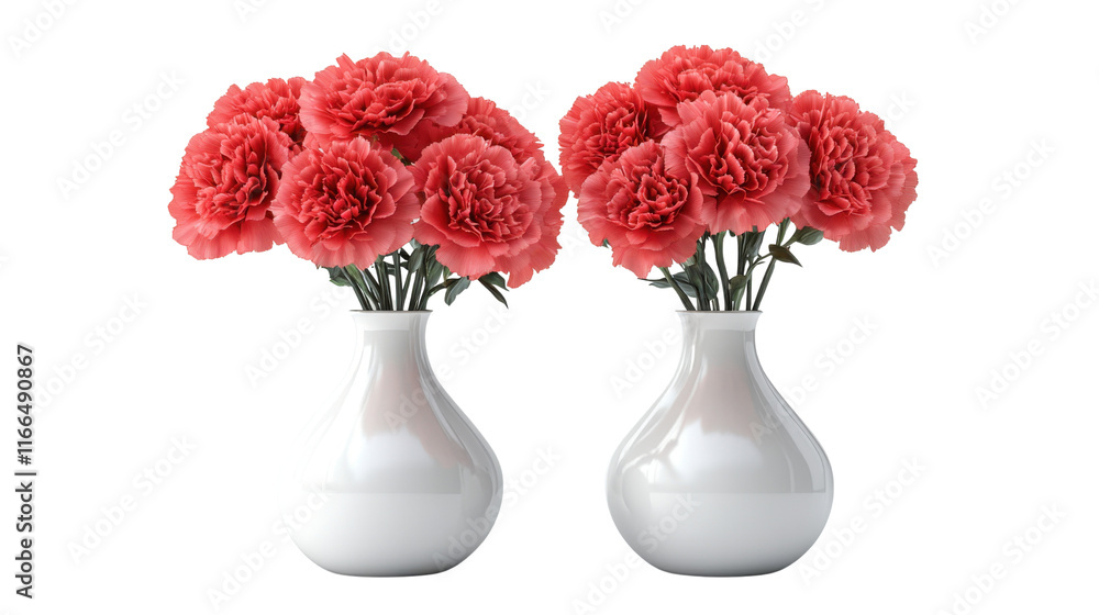 Obraz premium Red flower in vase isolated on white background 