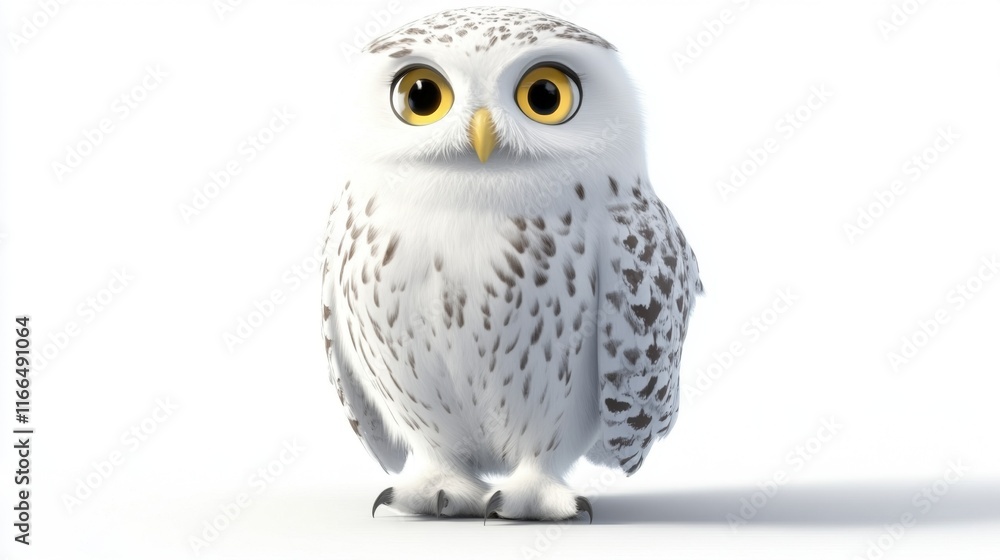 Naklejka premium cute animation of snowy owl full body stock image, isolated on a white background