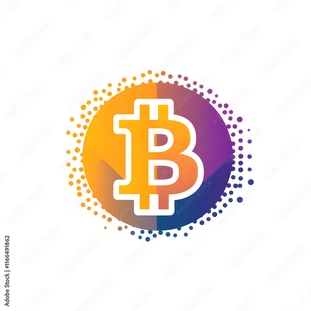 Cryptocurrency logo featuring stylized Bitcoin symbol in vibrant colors. design incorporates gradient of orange, purple, and blue, creating modern and dynamic look Cryptocurrency logo featuring stylized Bitcoin symbol in vibrant colors. design incorporates gradient of orange, purple, and blue, creating modern and dynamic look