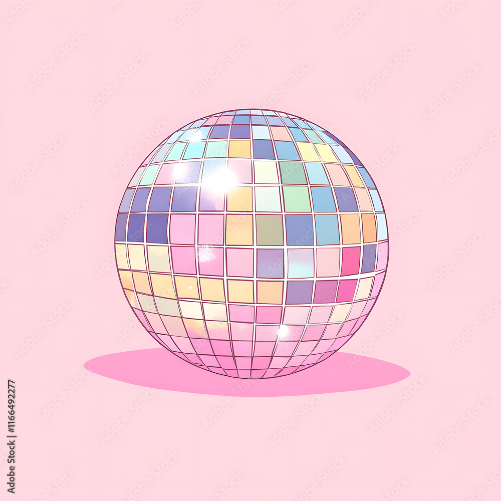 colorful disco ball reflecting light against soft pink background, creating fun and vibrant atmosphere. Perfect for party themes and celebrations colorful disco ball reflecting light against soft pink background, creating fun and vibrant atmosphere. Perfect for party themes and celebrations