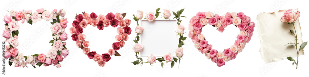PNG Romantic floral heart frames collection, element set on transparent background