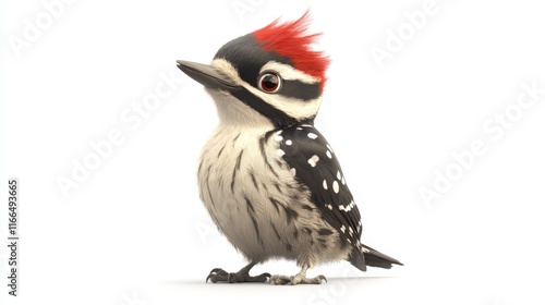 cute animation of woodpecker full body stock image, isolated on a white background photo