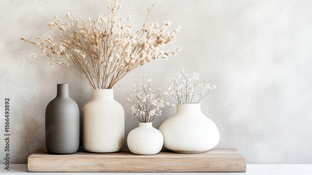 Serene Dried Flowers in Elegant Vases,Neutral Decor Serene Dried Flowers in Elegant Vases,Neutral Decor