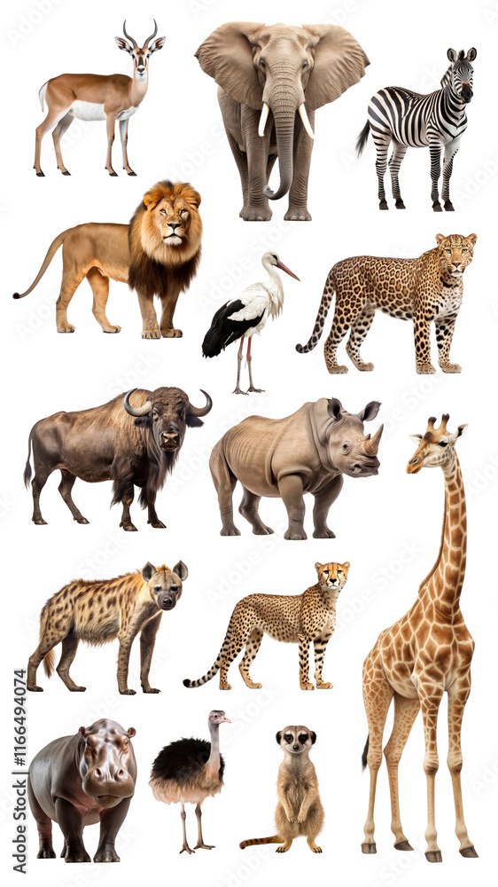 Naklejka premium PNG African animal element set, transparent background
