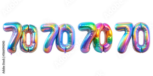 Seventy number made of holographic color balloon clipart