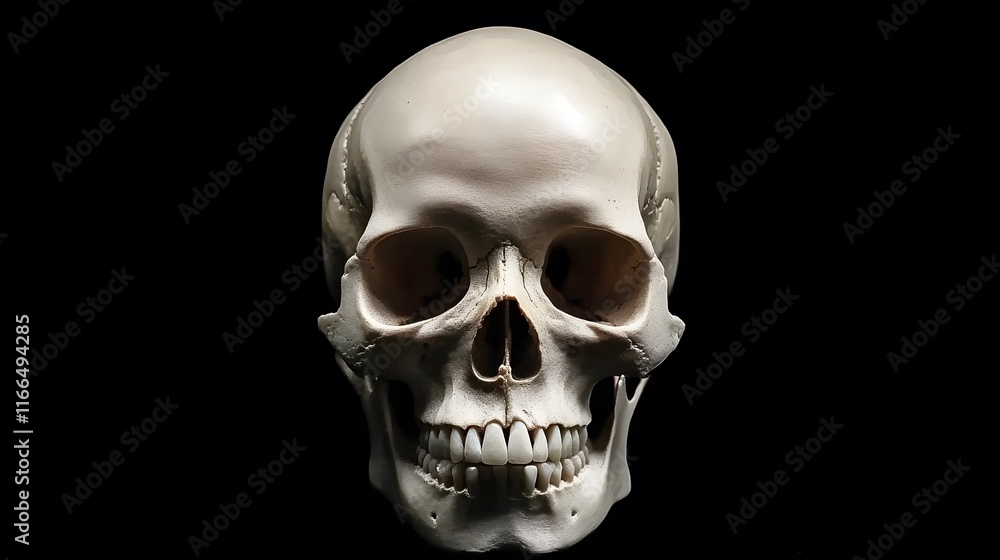 Frontview of natural human skull on isolated black background Frontview of natural human skull on isolated black background