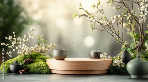 Wallpaper Mural Serene Zen Garden:  Moss, wood, and pottery create a peaceful atmosphere. Torontodigital.ca