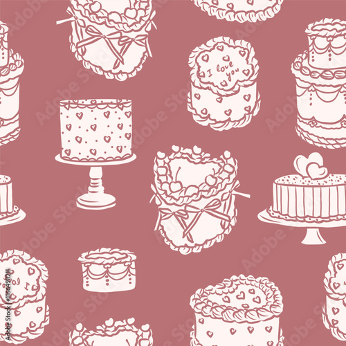 Flat vector whimsical cakes seamless pattern