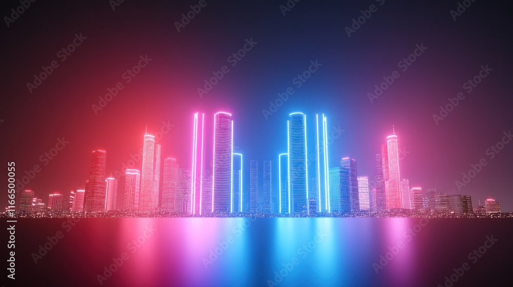Futuristic city skyline illuminated with vibrant neon lights. Futuristic city skyline illuminated with vibrant neon lights.