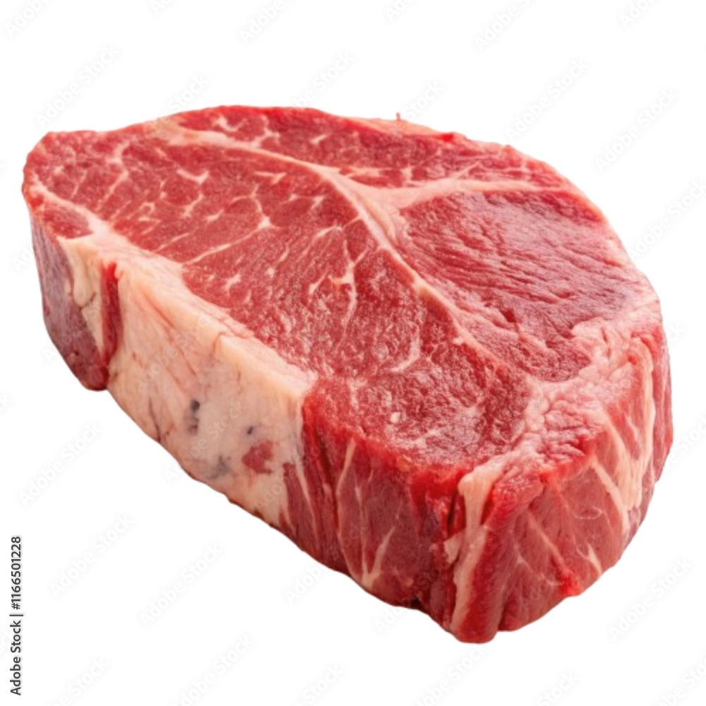 Capture the detail of a fresh beef steak, with full depth of field, isolated on a clean white backdrop, emphasizing the juicy, vibrant red appearance and smooth texture Capture the detail of a fresh beef steak, with full depth of field, isolated on a clean white backdrop, emphasizing the juicy, vibrant red appearance and smooth texture