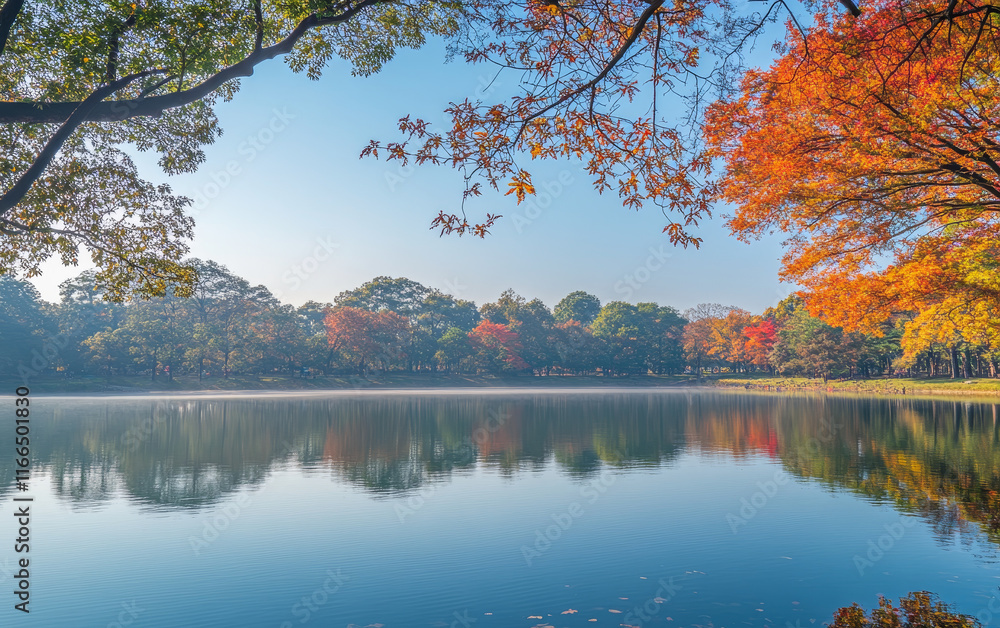 Fototapeta premium autumn landscape with trees and lake