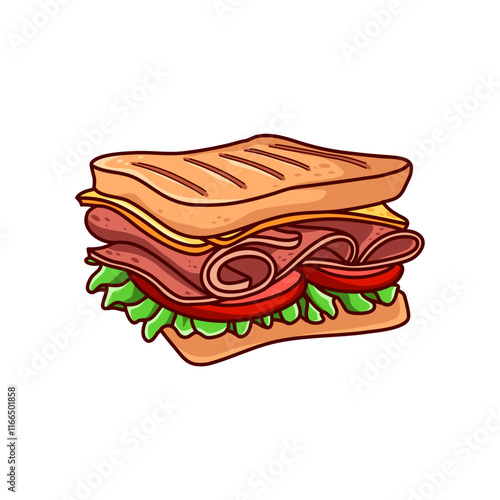 Sandwich Hand Drawn Style Cartoon Illustration