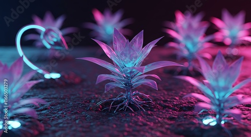 Neon Plants Glowing Flora Futuristic Botanical Sci Fi 3D Render