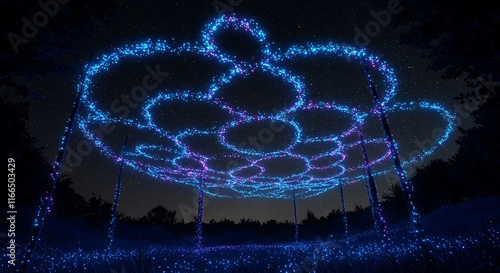 Nighttime Illuminated Circle Light Installation Art