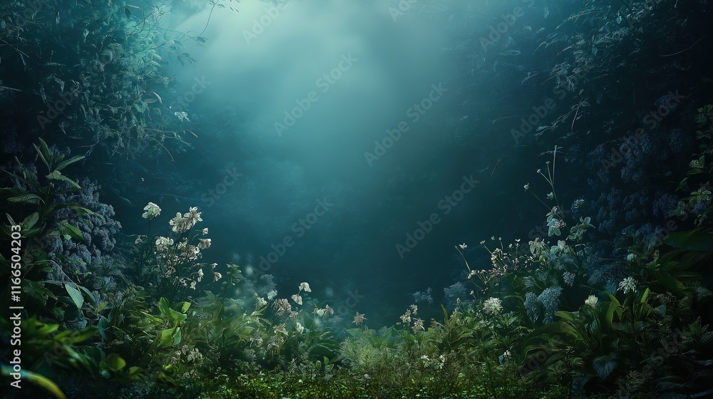 Obraz premium A forest scene with a large open area of grass and trees