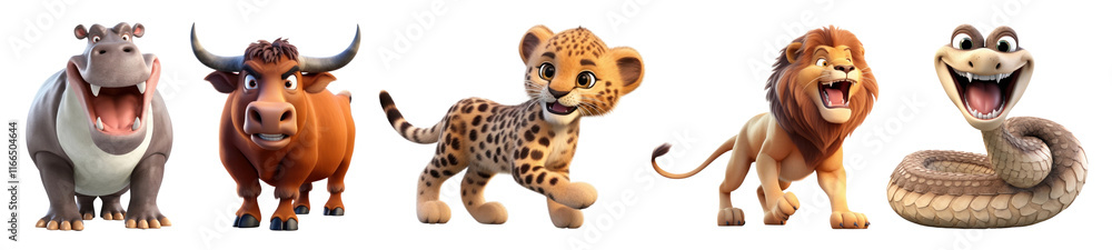 3d wild animal character png cut out element set, transparent background 3d wild animal character png cut out element set, transparent background